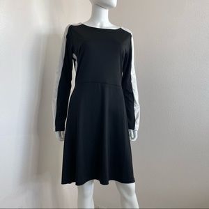 Harve Benard L black long sleeve dress with white striped design